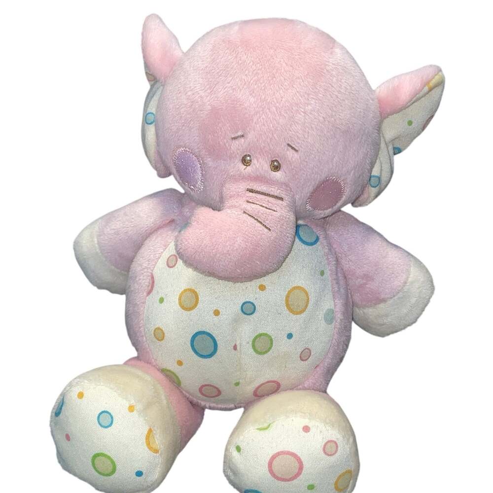 Baby Ganz Gum Drop Elephant Plush Rattle Pink Polka Dot Satin Ears BG1415 9"